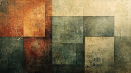 Abstract composition of overlapping squares in muted earthy tones