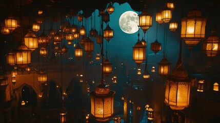 Wall Mural - Lanterns and Moonlit Room