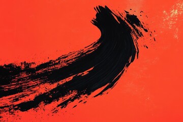Poster - Bold black brushstroke curves across a vibrant orange background
