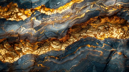 Poster - Unique mineral surface displays a captivating pattern of blue and gold, highlighting the natural beauty and complexity of geological formations in an artistic manner.