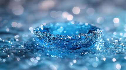 Poster - Blue water droplet splash, bokeh background