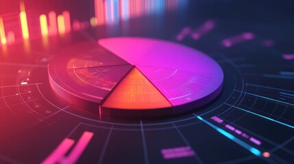 Fototapete - A dynamic shot of a D pie chart with animated segments, showing real-time changes in data distribution and interactive features for data exploration.