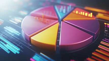 Fototapete - A dynamic shot of a D pie chart with animated segments, showing real-time changes in data distribution and interactive features for data exploration.