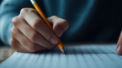 Poster - A person is writing with a pencil on a piece of paper