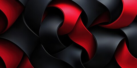 Wall Mural - abstract composition featuring interwoven ribbons in black and red tones