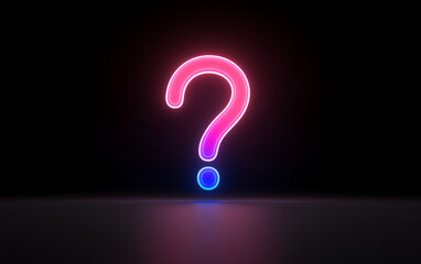 Poster - Neon question mark on black background. Glowing question mark. Neon question mark sign