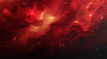 Wall Mural - Deep red liquid with cosmic swirls and glowing celestial highlights
