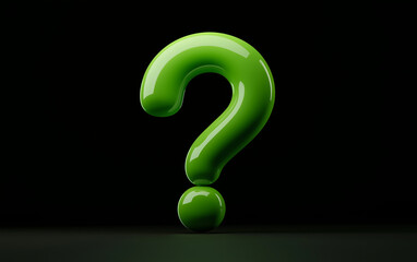 Fototapete - Green question mark on black background graphic design. Glossy green question mark rendering. Question mark symbol on dark background