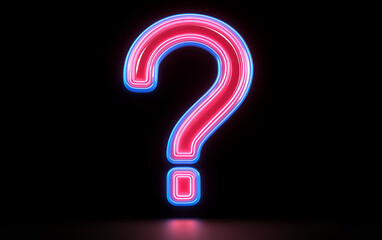 Poster - Neon question mark sign graphic design. Glowing neon question mark with blue outline on a black background. Neon question mark graphic design concept
