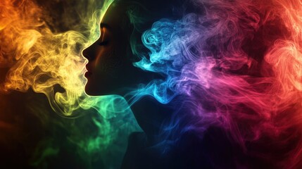 Poster - A serene and colorful smoke pattern emerging from a dark silhouette of a person, with the smoke forming intricate designs and patterns around them.