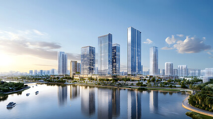 Wall Mural - Business office buildings skyscrapers urban city.