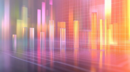 Poster - A side view of a D bar chart with translucent bars and a grid background, illustrating detailed data analysis and complex information in an engaging format.