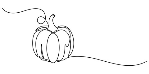 Fototapete - One continuous line drawing of pumpkin fruit illustration. Pumpkin monoline design, Pumpkin Continuous Line Drawing Halloween Autumn Harvest One Line isolated minimalistic trendy style Pro Vector.