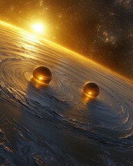 Poster - Binary star system cosmic space digital art stellar environment dramatic viewpoint gravitational beauty
