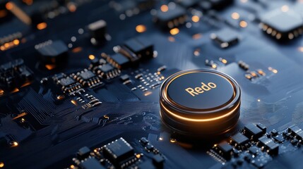 Aufkleber - A computer chip with a redo button on it