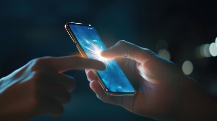 Poster - A person is using a cell phone to touch a screen