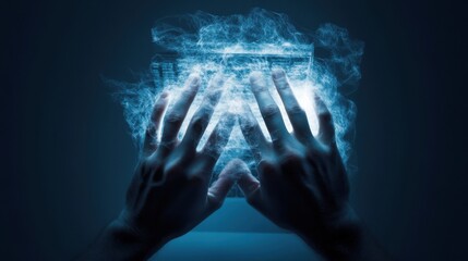 Aufkleber - Two hands in the air, with a blue and white background