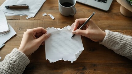 Aufkleber - A person is writing on a piece of paper with a pen