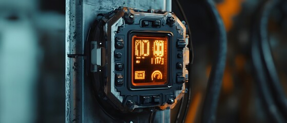 Poster - A close-up view of a futuristic control panel with glowing indicators, showcasing advanced technology in an industrial setting
