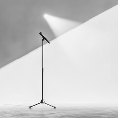 Aufkleber - Monochrome Minimalism Sleek Microphone Stand with Dramatic Spotlight - Event Staging and Venue Promotion for Modern Music and Charity Events