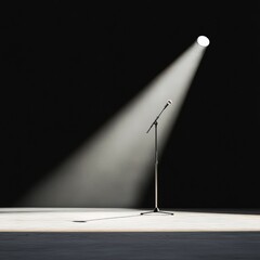 Aufkleber - Minimalist Event Stage Design Standalone Microphone and Spotlight for Emerging Charity Concerts - Modern Performance Atmosphere in Cultural Events and Audio Branding