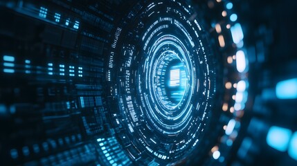 Poster - A mesmerizing digital tunnel showcasing intricate patterns and glowing lights, symbolizing the advancement of technology and innovation in modern society.