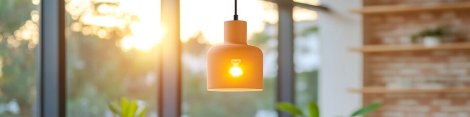 Poster - Contemporary Ambient Lighting Ceramic Pendant with Warm Glow in Industrial Loft - Lifestyle Decor and Hospitality Design for Modern Minimalist Interiors