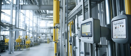 Poster - A modern industrial facility showcasing advanced technology and machinery. Bright, open spaces highlight the efficiency of contemporary manufacturing processes.