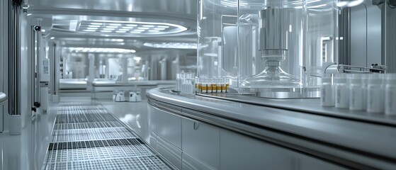 Poster - a modern industrial laboratory showcasing advanced technology and sterile environment, highlighting 