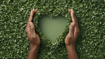 Poster - Eco-Chic Heart of Nature Hands in Greenery Framing Heart Symbol - Organic Wellness Branding and Preventive Health Promotion for Modern Eco-Conscious Audience