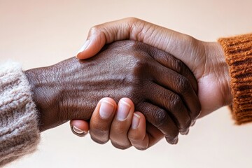 Leinwandbilder - Diverse Unity in Warm Textures Close-Up of Interlocking Hands on Earthy Background for Inclusive Branding and Cross-Cultural Marketing Empowering Modern Connections