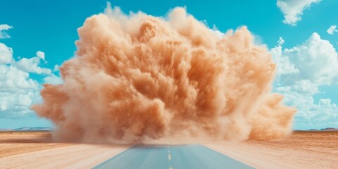 Aufkleber - Bold Dust Storm on Rural Road Captivating Atmospheric Cloud Wall for Environmental Awareness and Commercial Weather Analysis in Travel Safety - Rural Marketing Content