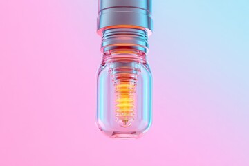 Leinwandbilder - Contemporary Tech Fusion Glass LED Bulb on Gradient Backdrop Innovative Lighting Design for Modern Aesthetic and Energy-Efficient Commercial Interiors