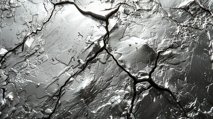 Aufkleber - Close up view of a metallic surface featuring complex cracks and shimmering reflections caused by the presence of liquid. The details are enhanced by natural light.
