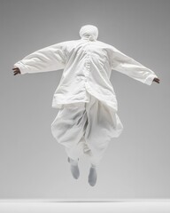 Poster - Monochrome Dance Spectacle Minimalist White Attire in Elevated Motion - Avant-Garde Performance Art and Contemporary Dance Marketing in Artistic Industries