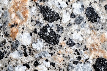 Poster - Macro shot of a granite surface featuring a mix of white, black, and brown minerals creating a textured background perfect for graphic design and artistic use.