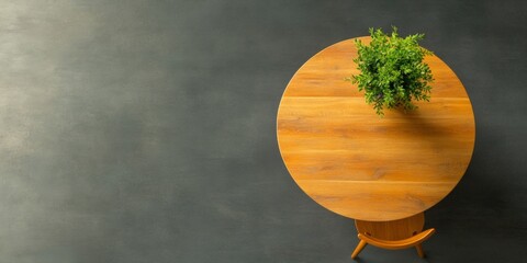 Poster - Contemporary Minimalist Office Round Oak Conference Table with Greenery - Innovative Workspace Design for Corporate Strategy and Eco-Conscious Business Meetings