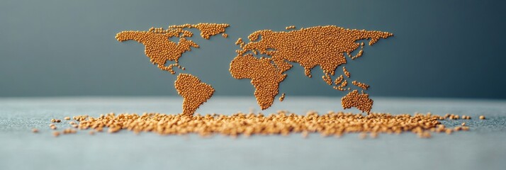 Poster - Textured Coffee Bean World Map on Neutral Canvas Aesthetic Global Beverage Marketing and Trade Visualization for Coffee Industry Trends