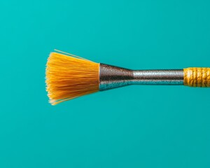 Fototapete - Minimalist Precision Tool Textured Metal and Bristle Paintbrush on Aqua Background Artistic Mastery Content and Creative Industry Enhancement