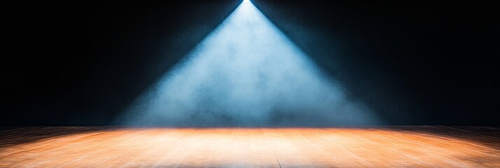 Aufkleber - Dramatic Stage Spotlight Atmospheric Wooden Floor and Velvet Curtains - Theatrical Storytelling and Entertainment Design for Modern Performances