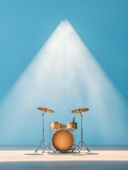 Aufkleber - Minimalist Drum Set Under Spotlight Sleek Metal and Wood Harmony in Concert Stage Lighting - Modern Entertainment Design for Live Music Promotion and Event Ambiance