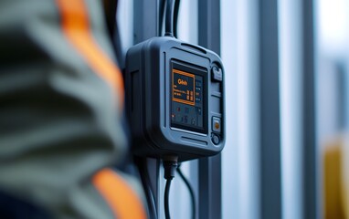 Poster - Close-up of a modern device displaying data, symbolizing innovation and connectivity in the tech industry.