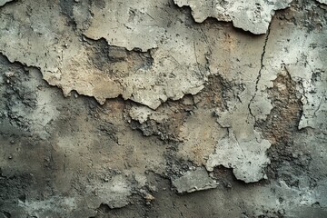 Poster - A close-up of a weathered and decaying concrete wall with peeling layers, revealing the raw texture and age, creating a unique and distressed surface pattern.