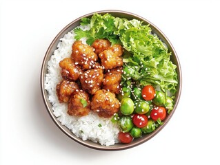 Wall Mural - Savor Grilled Japanese Chicken Karaage with White Rice Home Kitchen Food Dish Bright Setting Culinary Delight