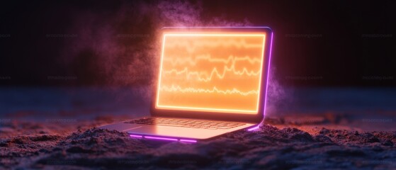Leinwandbilder - Futuristic Medical Awareness Display Neon-Lit Metallic Laptop with Data Visualizations in Tech-Driven Health and Wellness Promotions