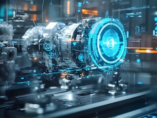 Poster - Futuristic machine design featuring advanced engineering and digital interface for innovative solutions.