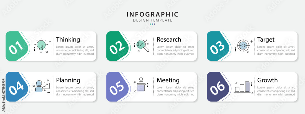 Infographic template. 6 Step timeline journey, Flat simple infographics ...
