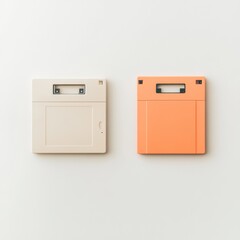 Leinwandbilder - Retro-Tech Juxtaposition Vintage Floppy Disk and Modern USB Drive on Minimalist White - Symbol of Transition and Adaptability for Tech-Innovation Strategy in Business Environments