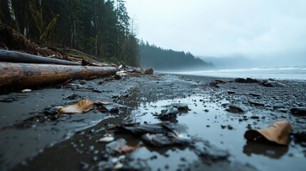 Poster - A beach with a forest in the background