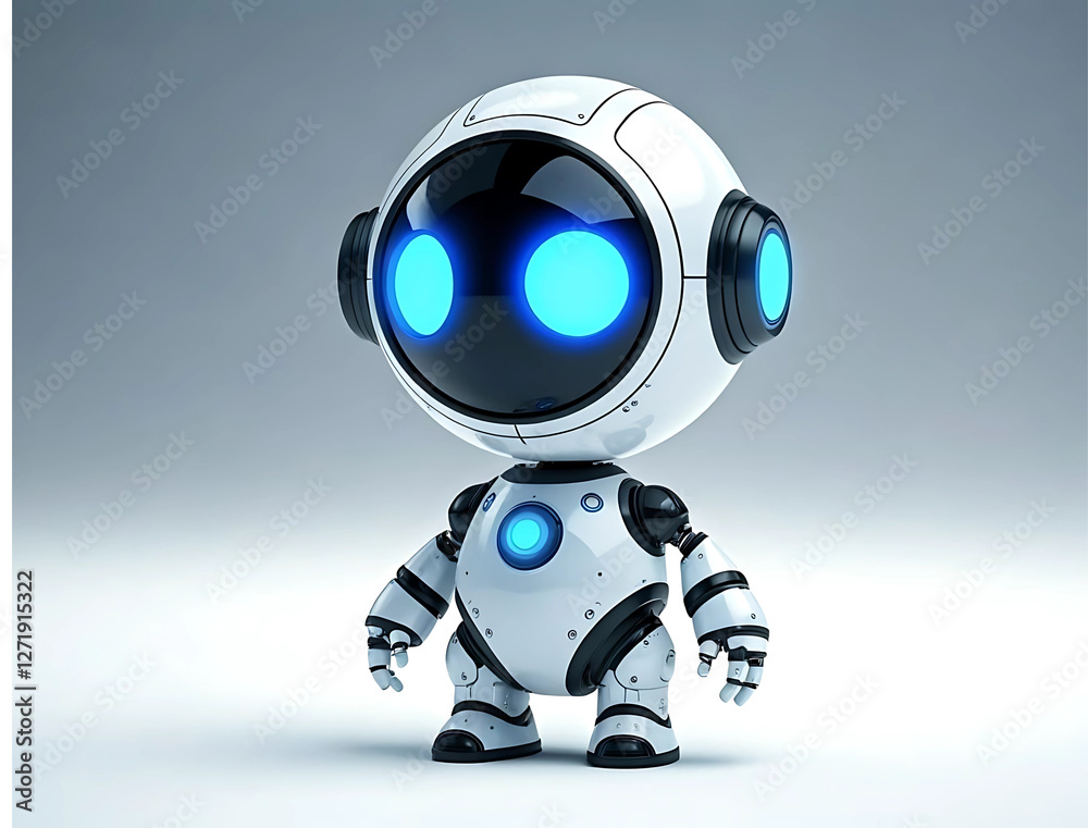 Cute Mini ai robot isolated on transparent background, blue screen ...